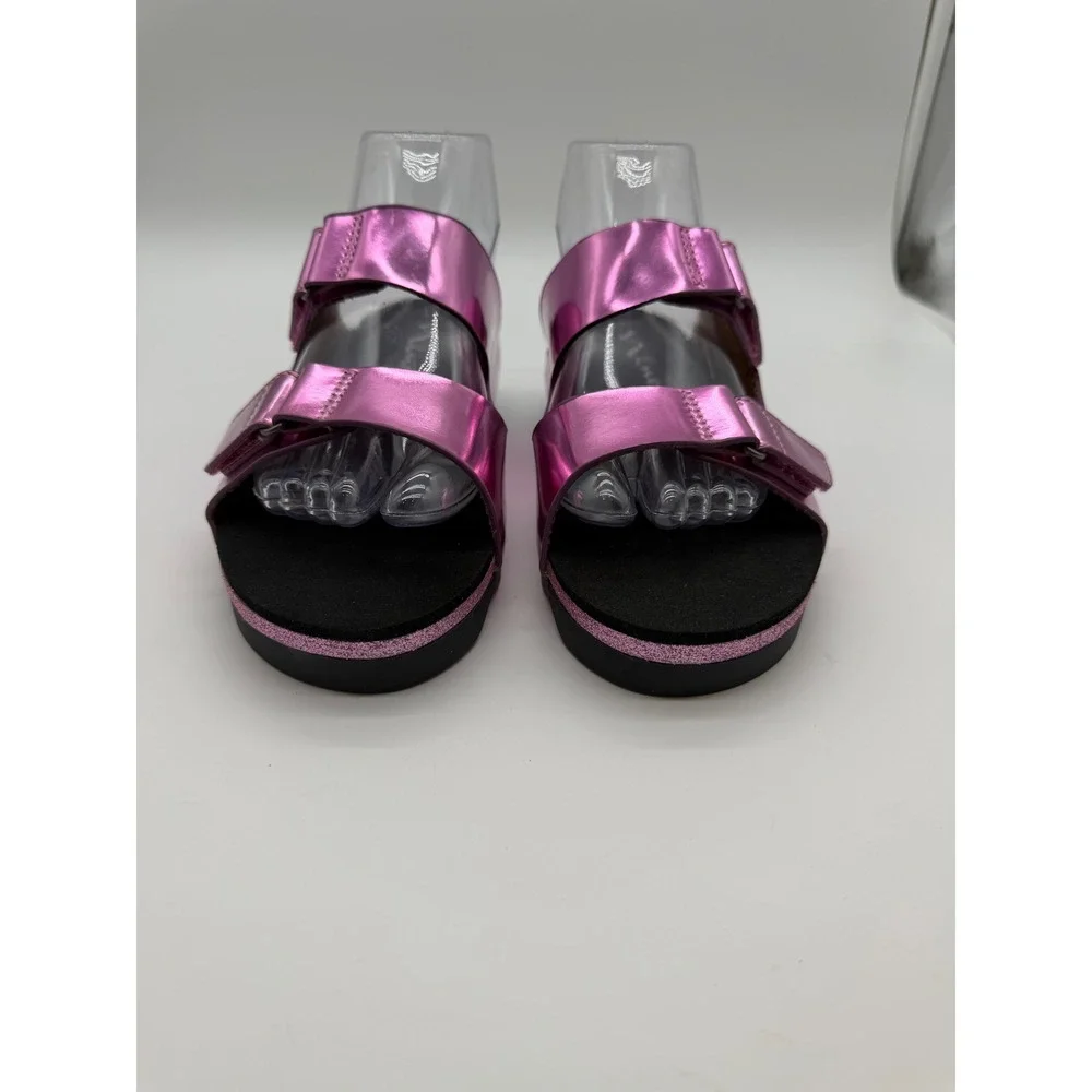 Nina Andrina Pink Metallic Platform Slide Sandals Glitter Trim Womens 5M New